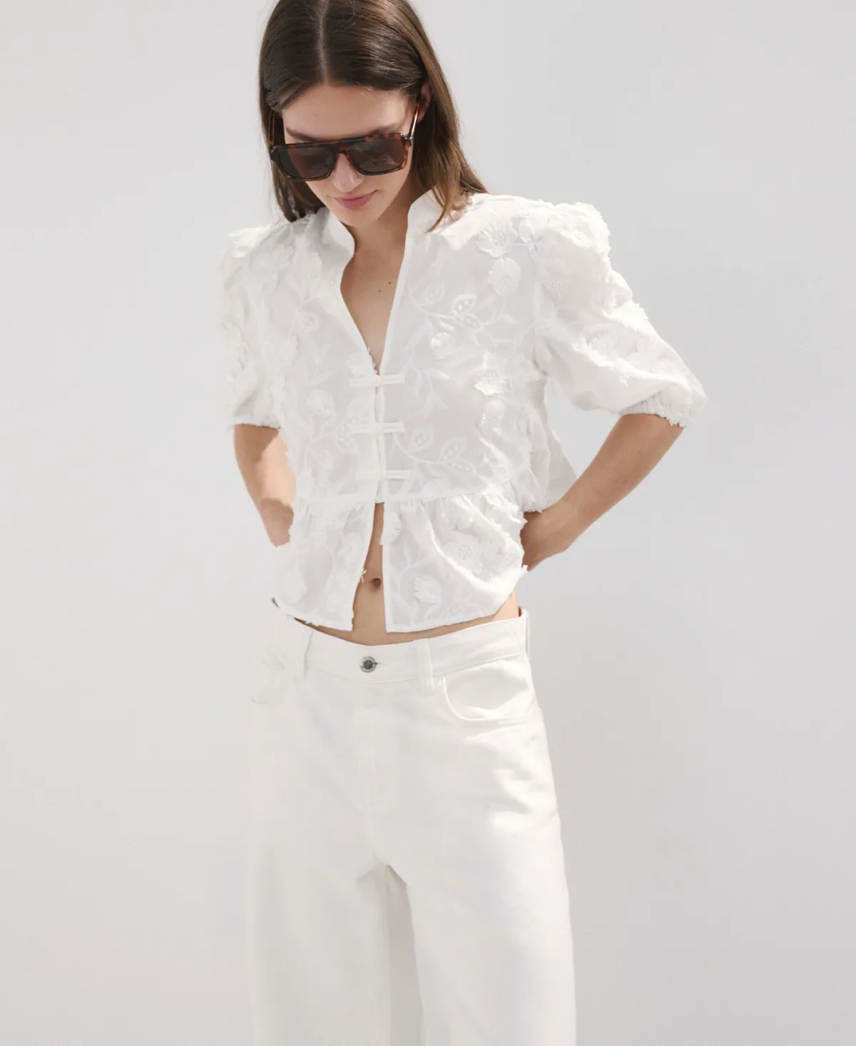Embroidered Puff-Sleeve Blouse by Mango