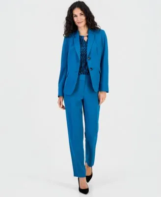 Notched Collar Jacket Printed Diamond Neck Blouse Ava Straight Leg Pants by Kasper