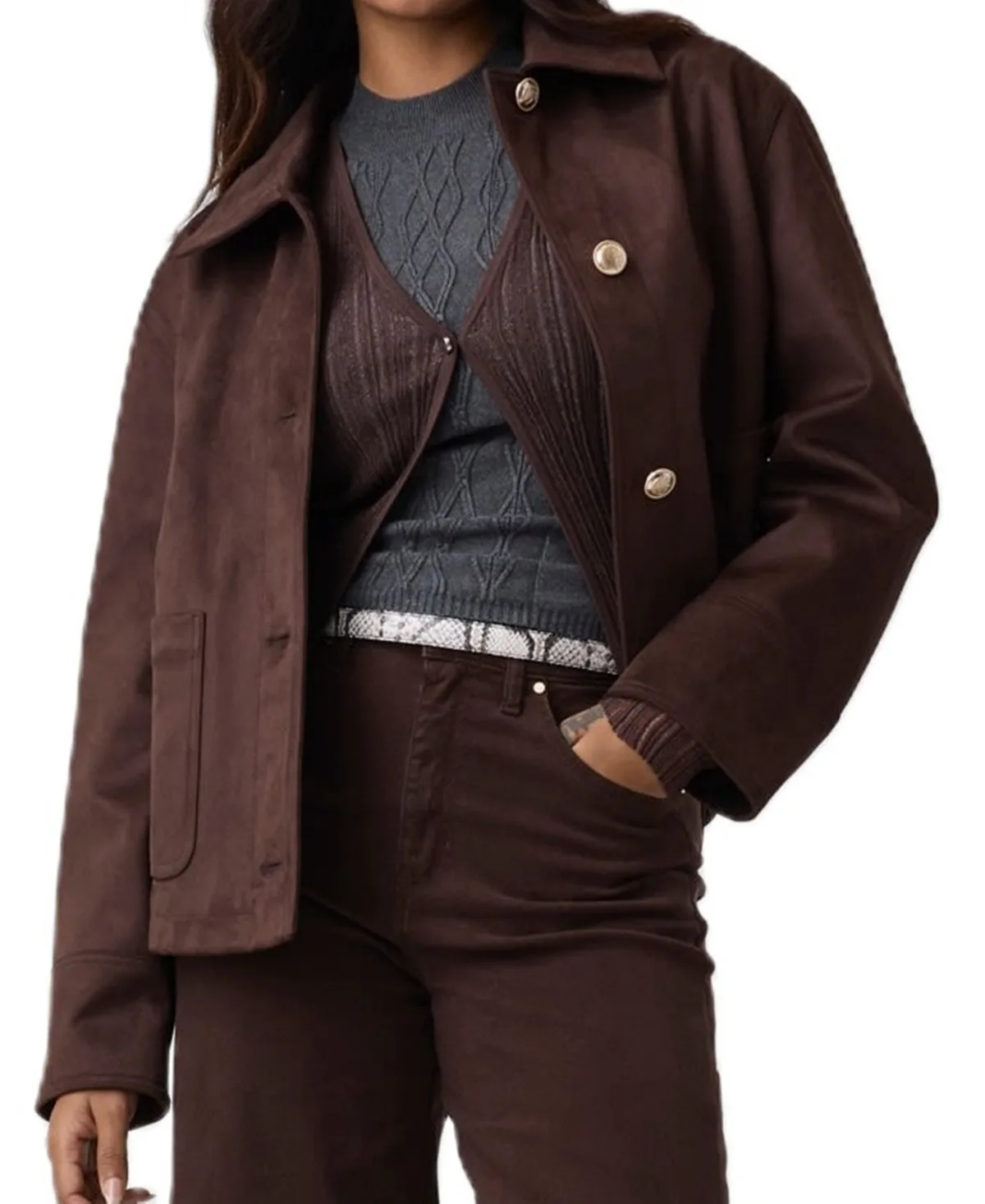 Grace Cropped Faux Suede Jacket by GUESS