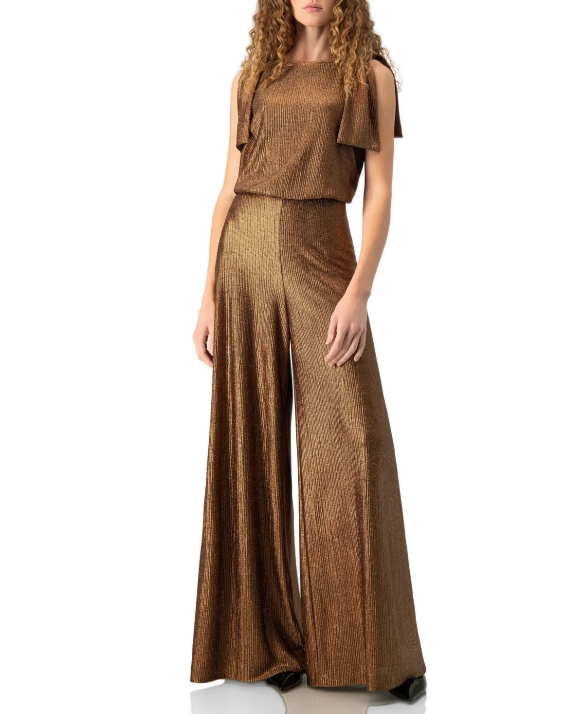 Shoulder-Tie Metallic Jumpsuit by Ivonne