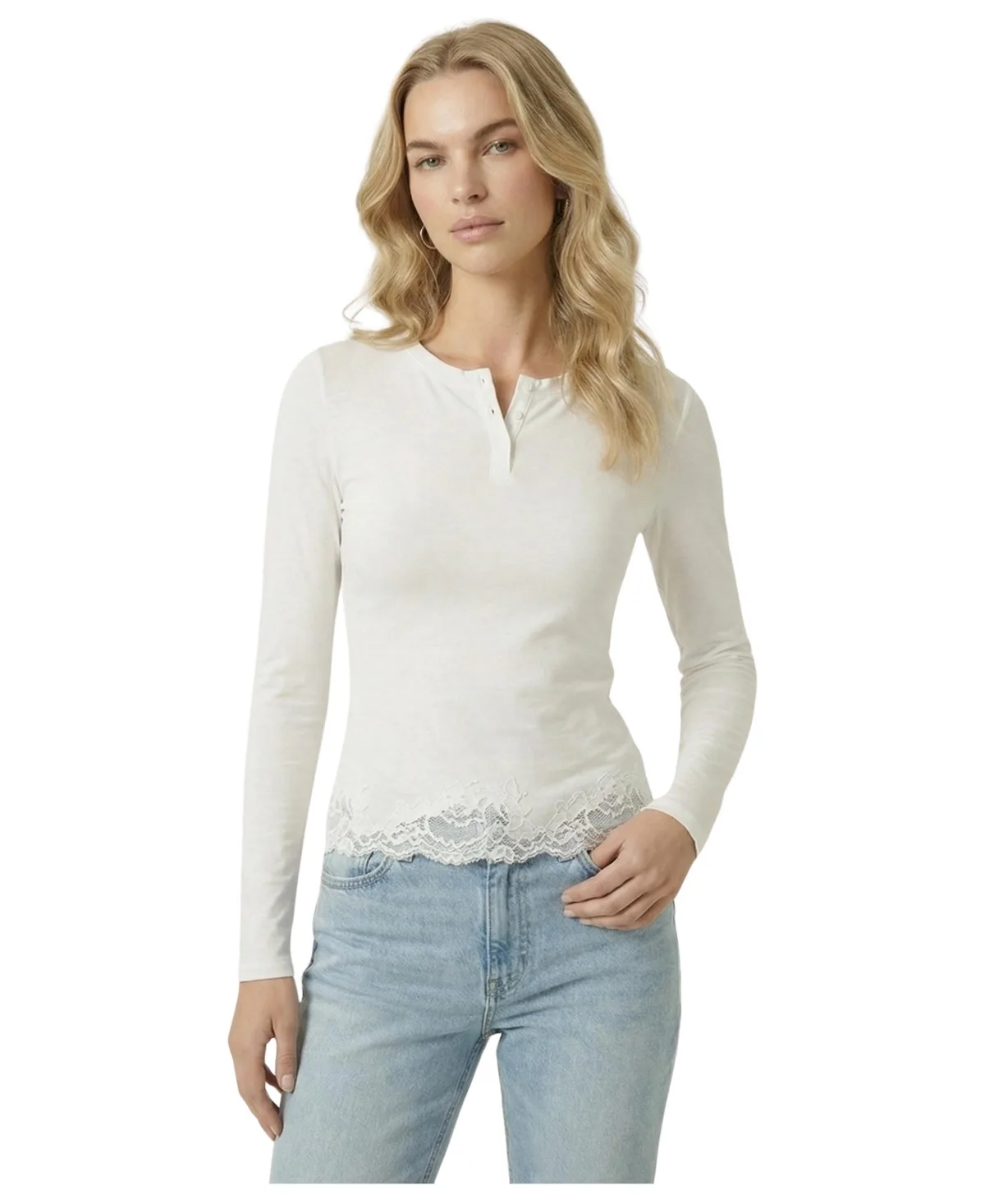 Henley Long-Sleeve Fitted Top by Modenaire