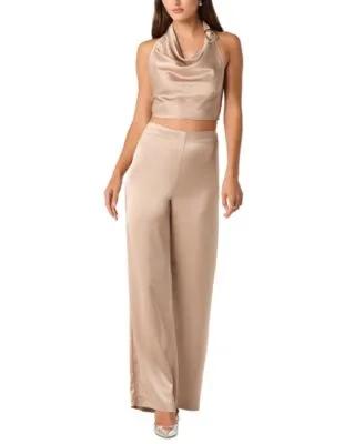 Halter Open Back Satin Tank Wide Leg Pants 2 Piece Set by ASTR