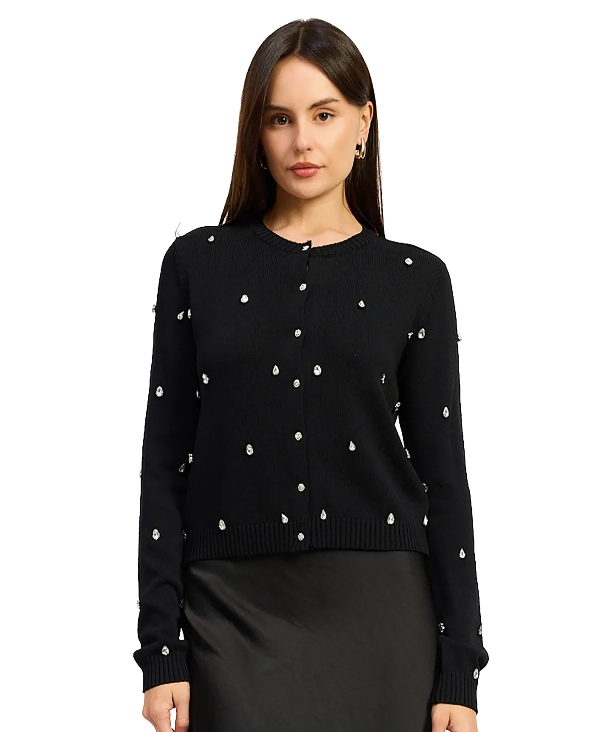 Suki Rhinestone-Embellished Crewneck Cardigan by En Saison