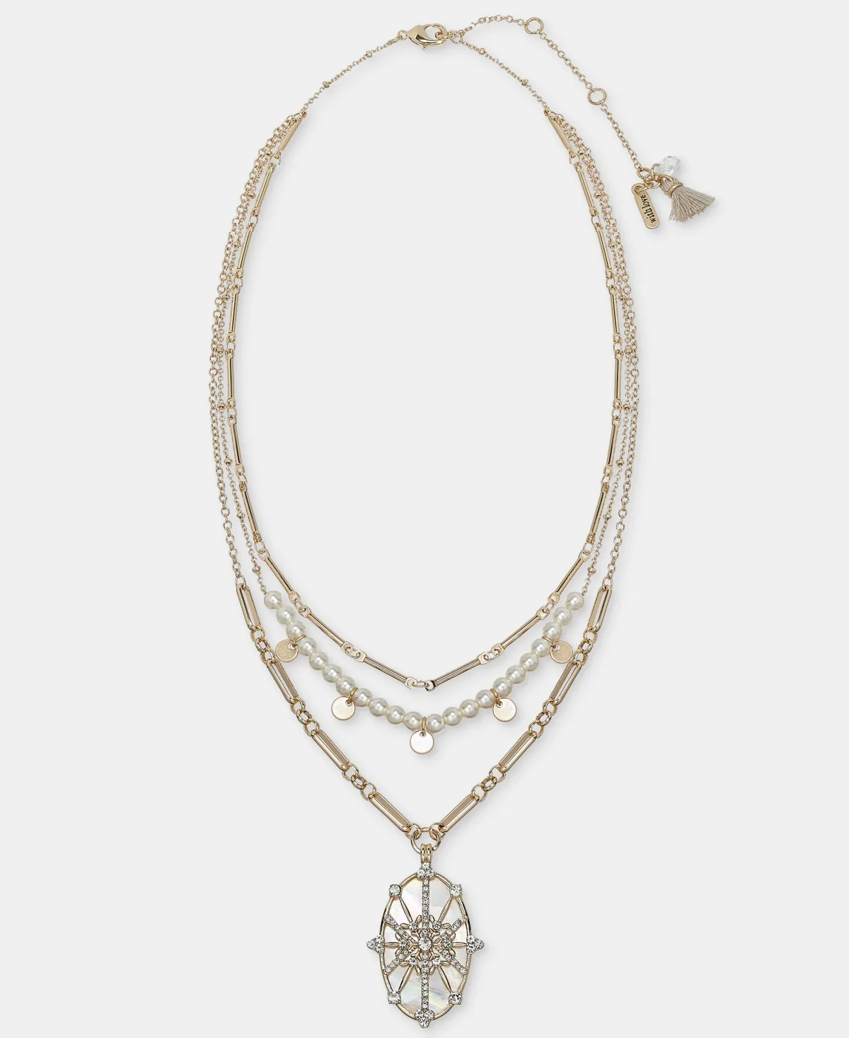 Crystal Gold-Tone 3-Row Snowflake Pendant Necklace by Lonna & Lilly