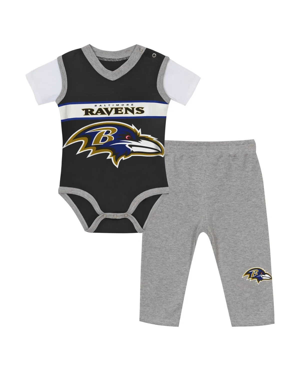 Baltimore Ravens Screen-Printed V-Neck Bodysuit and Pants, 2-Piece Set by Outerstuff