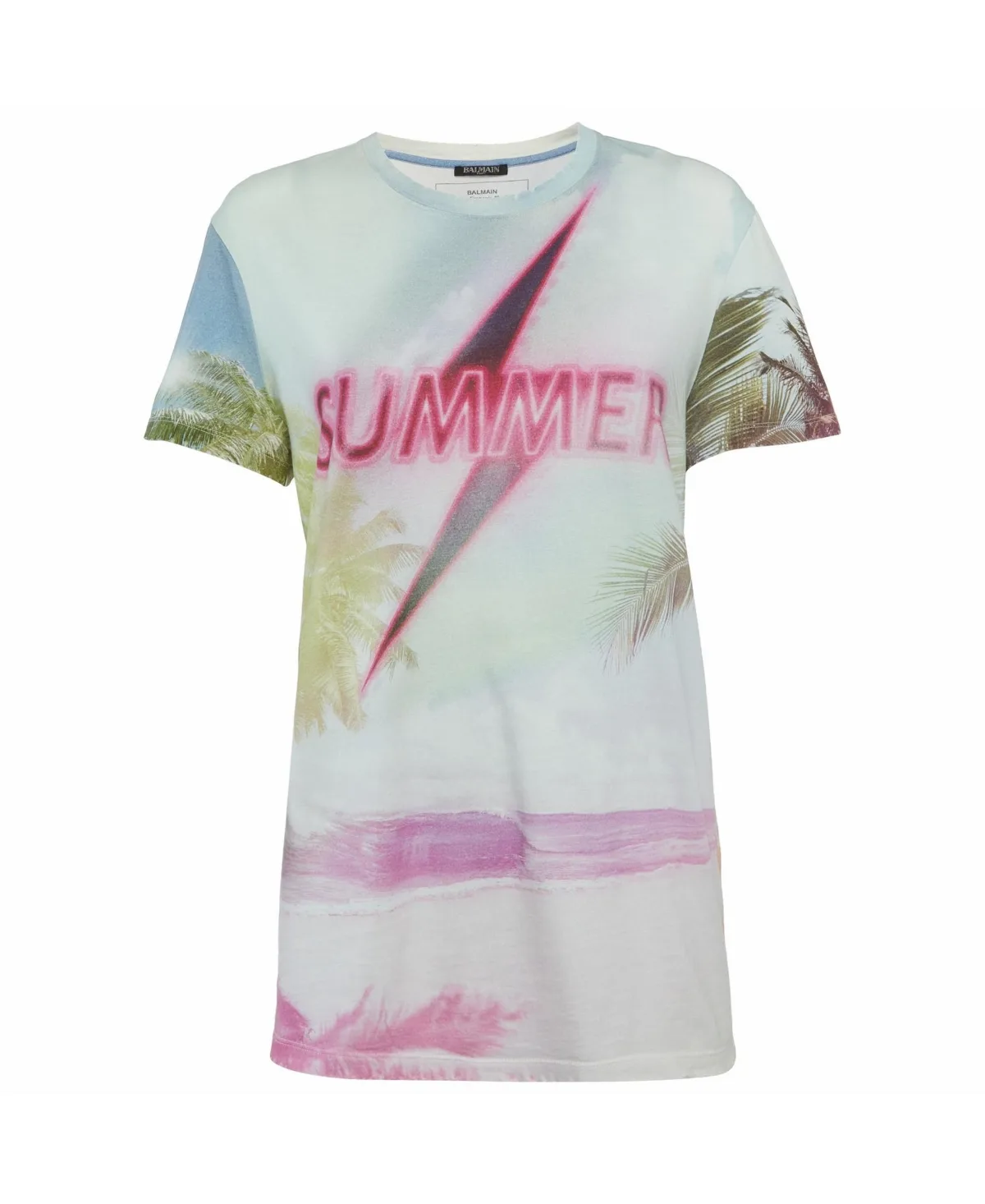 Pre-Owned Summer Graphic Print Jersey T-Shirt by Balmain