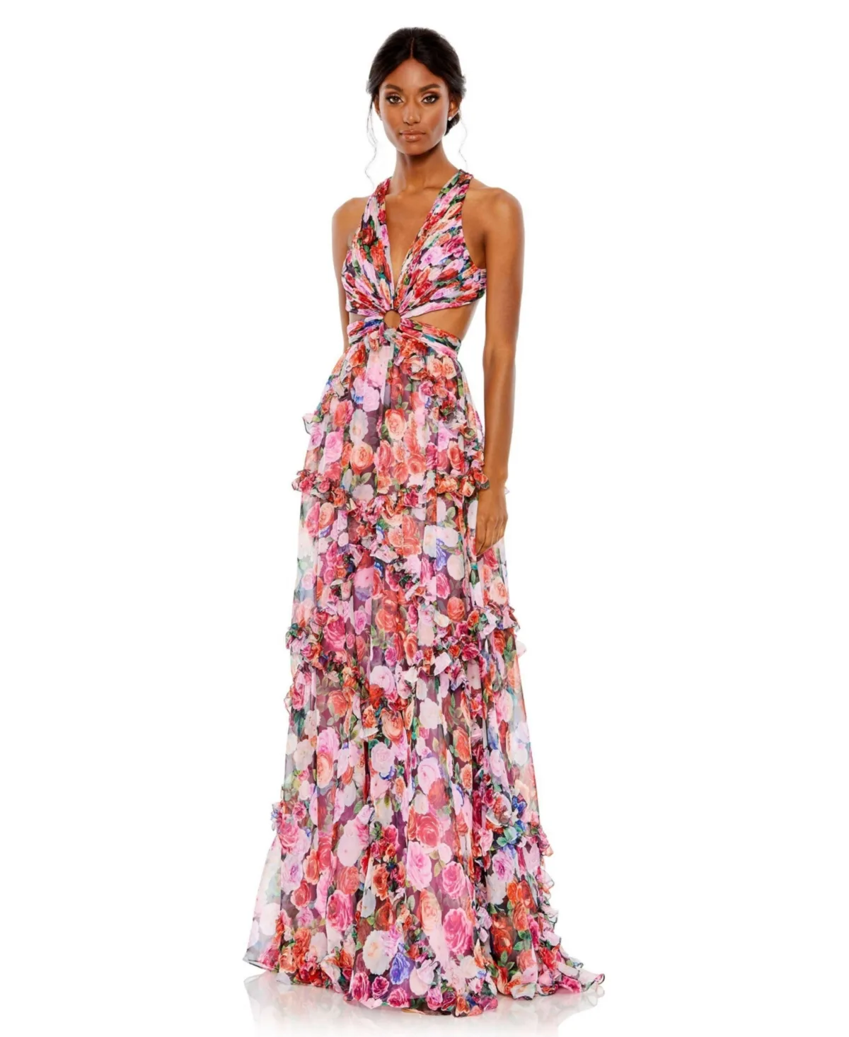 Mac Duggal Ruffled Cut Out Sleeveless Gown by M.A.C.