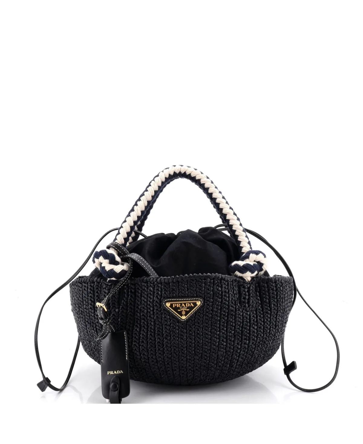 Pre-Owned Small Basket Tote Crochet Raffia by Prada