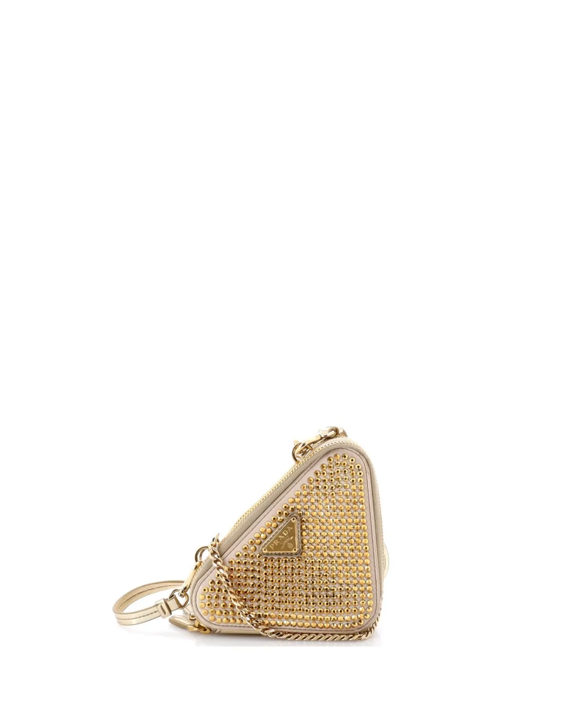 Pre-Owned Mini Triangle Double Pouch Crossbody Crystal Embellished Satin by Prada