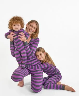 Matching Mommy Me Purple Gray Striped Cotton Pajamas by Leveret