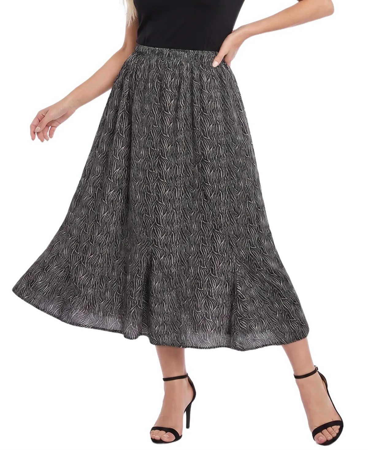 High-Waisted A-Line Midi Skirt