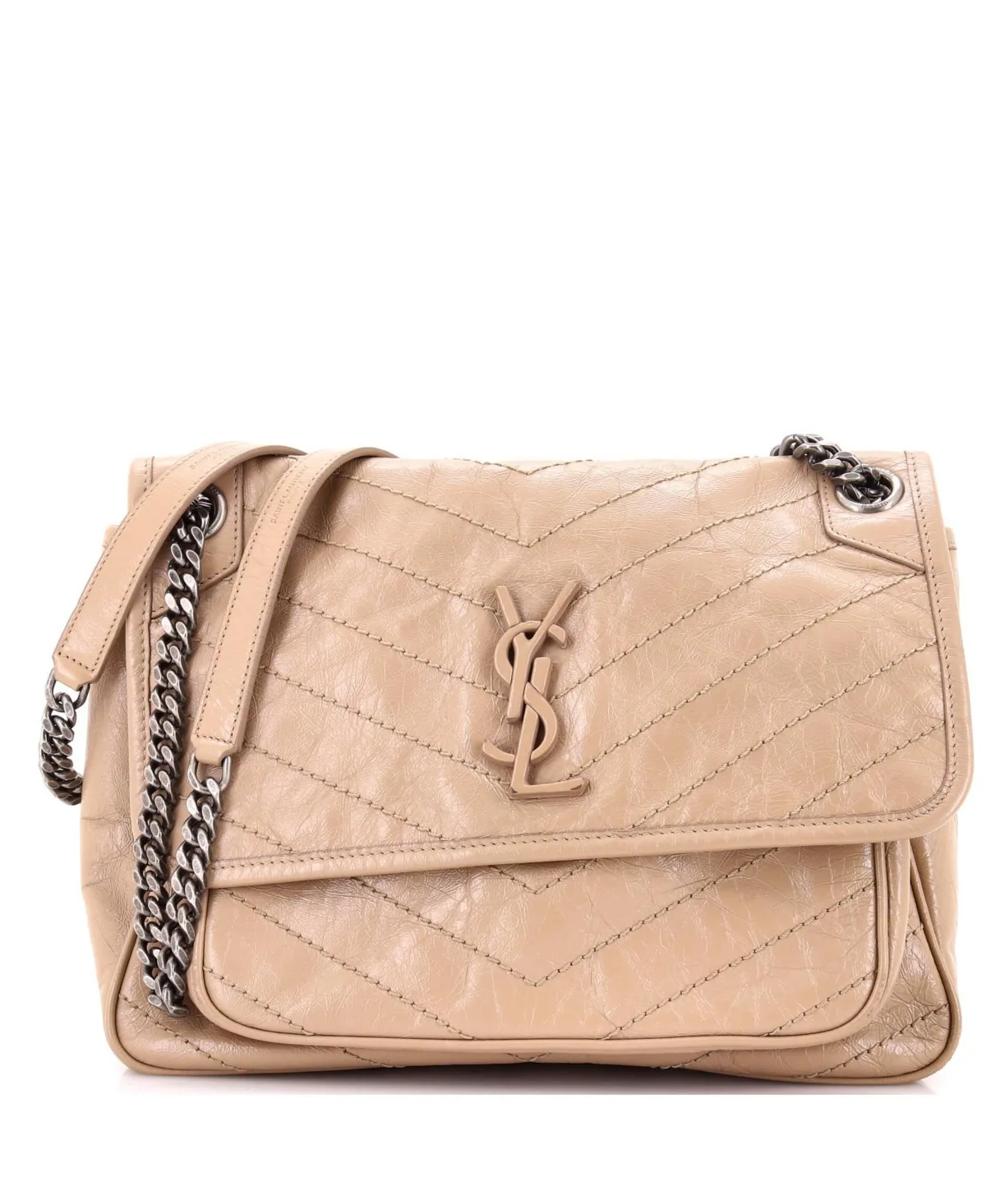 Pre-Owned Medium Niki Chain Flap Bag Matelasse Chevron Leather by Saint Laurent