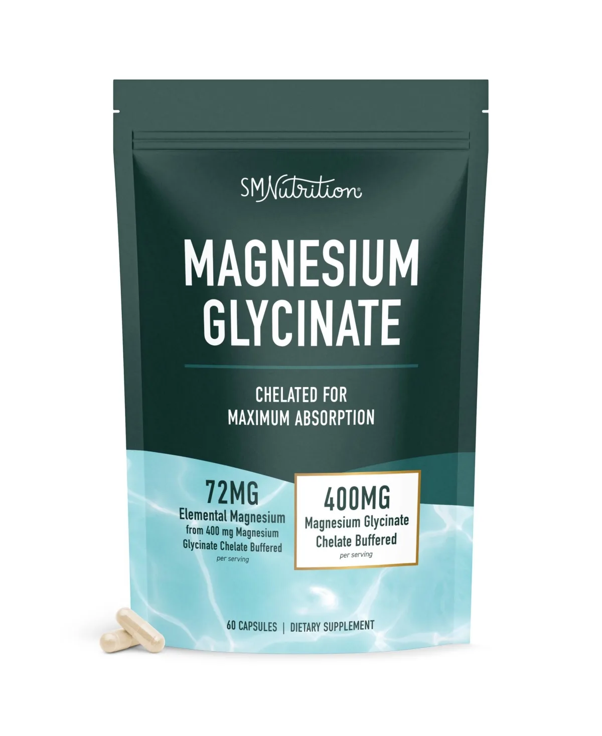 SMNutrition Magnesium Glycinate 400mg Chelated for Maximum Absorption & Bioavailability Sleep, Relaxation, Muscle & Energy Support 60 Capsules by Smnutrition