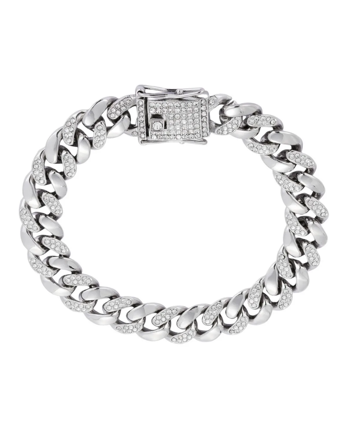Crystal Silver-Tone Curb Chain Bracelet