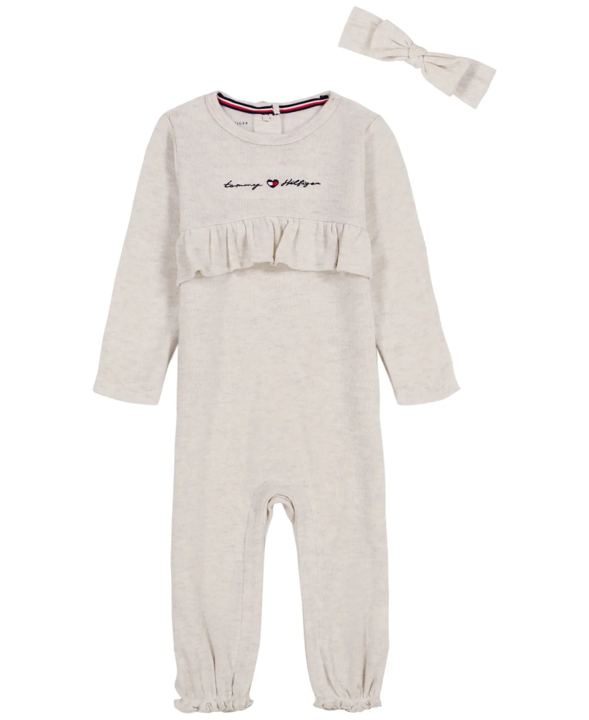 Ruffled Long-Sleeve Romper and Headband, 2-Piece Set by Tommy Hilfiger