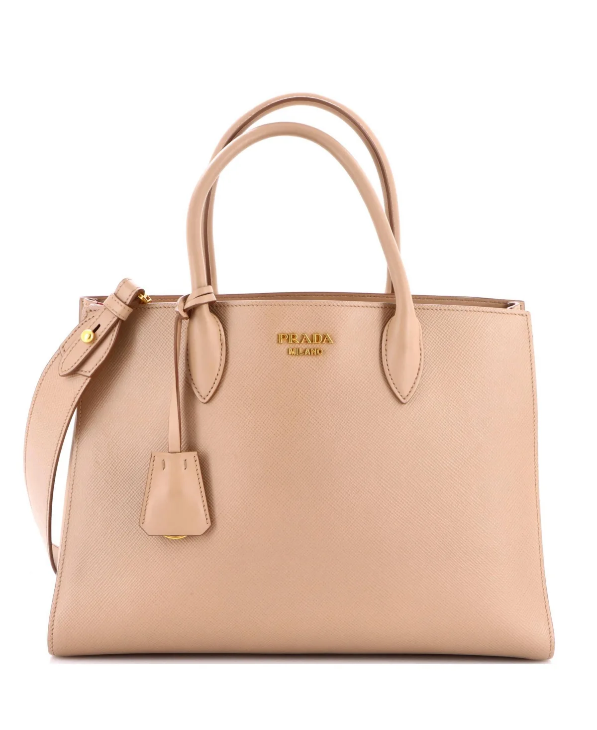 Pre-Owned Large Side Pleat Tote Saffiano Leather by Prada