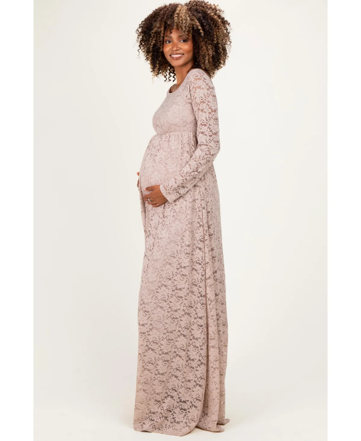Floral Lace Long Sleeve Off Shoulder Maxi Dress by PinkBlush