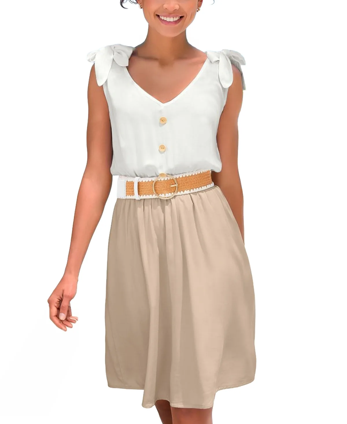 Viscose 2-In-1 Fit-and-Flare V-Neck Elastic-Waist Short Dress by Lascana