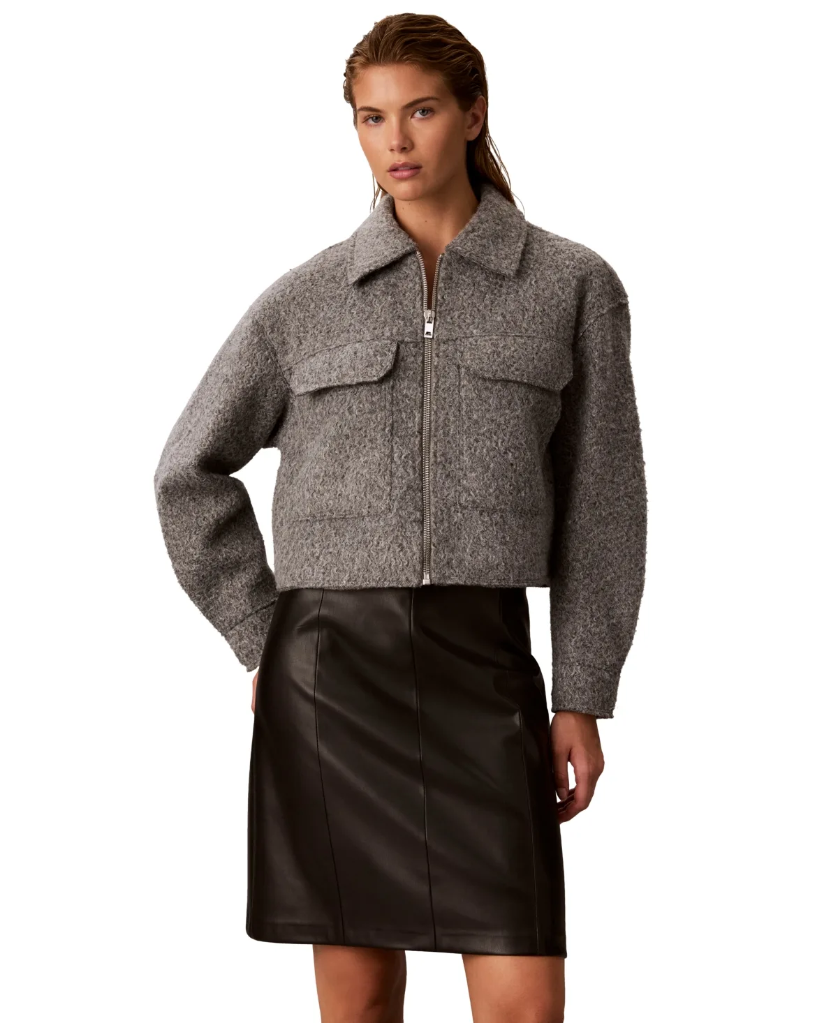 Cropped Boxy Flap-Pocket Jacket by Calvin Klein
