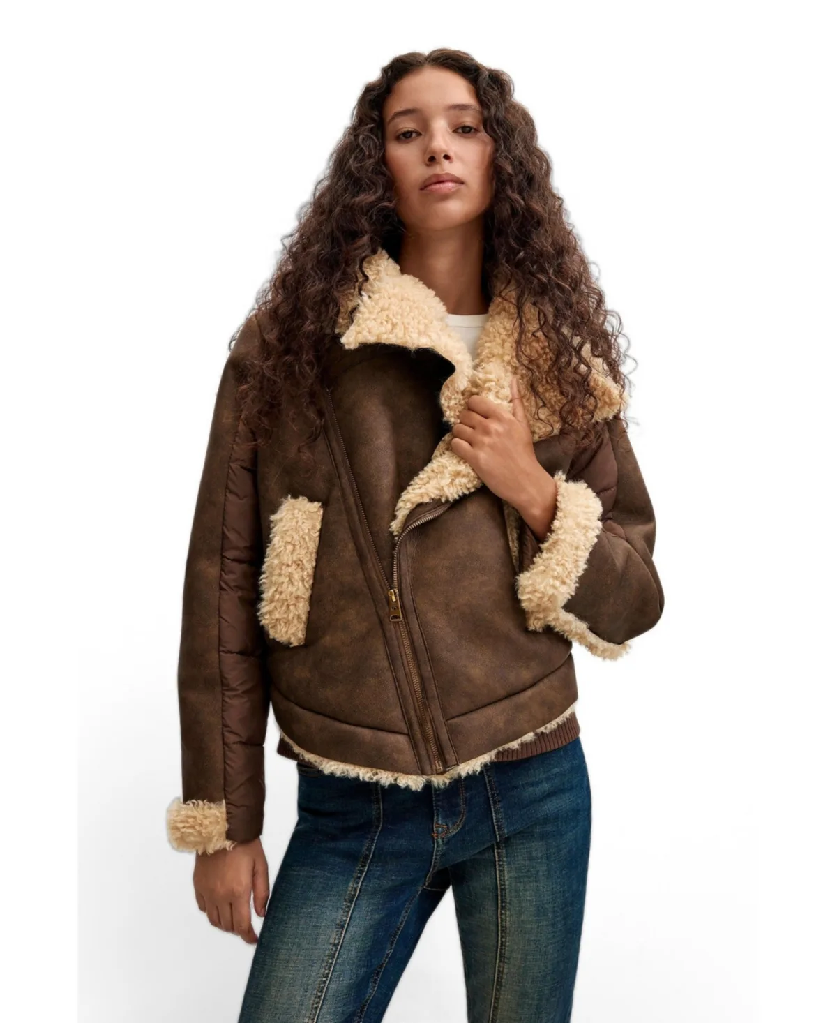 Faux Shearling Leather-Effect Jacket by Desigual