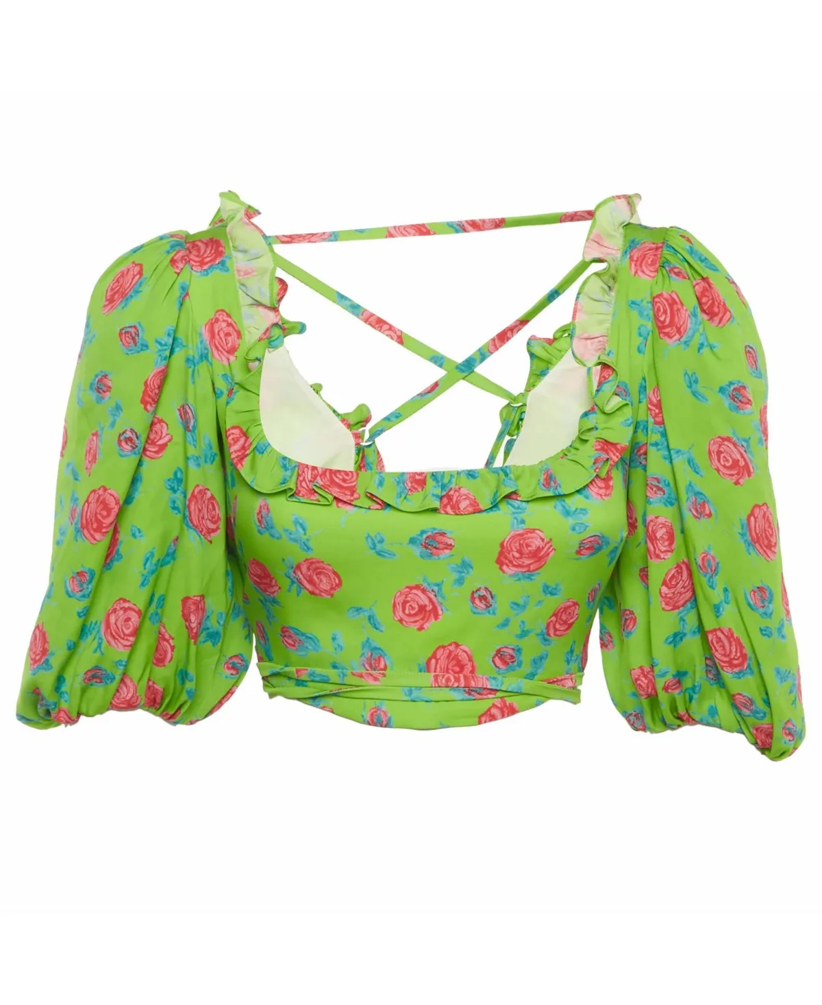 Pre-Owned Rose Print Silk Crepe Cropped Top by Miu Miu