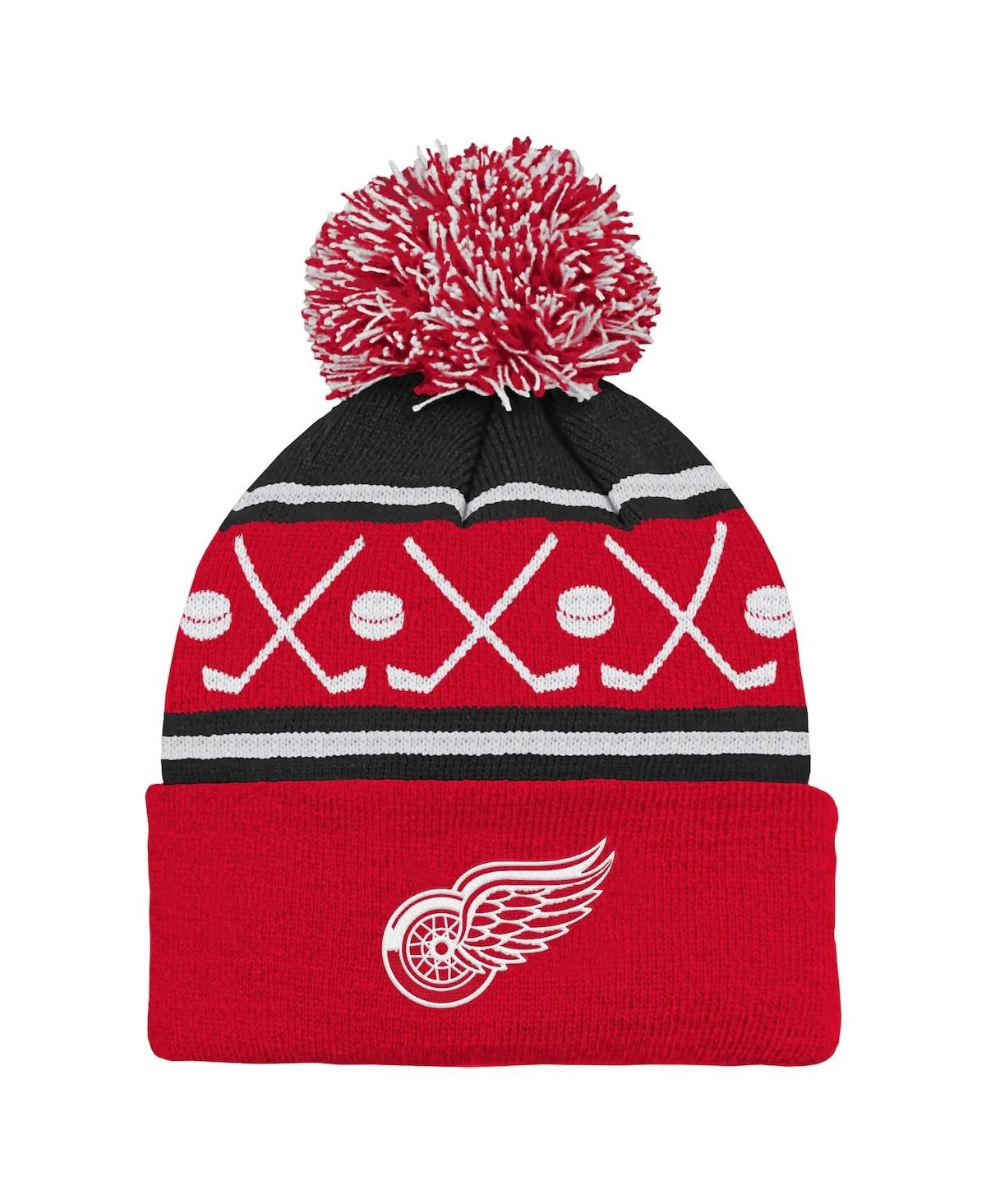 Detroit Red Wings Face-Off Cuffed Knit Hat with Pom by Outerstuff