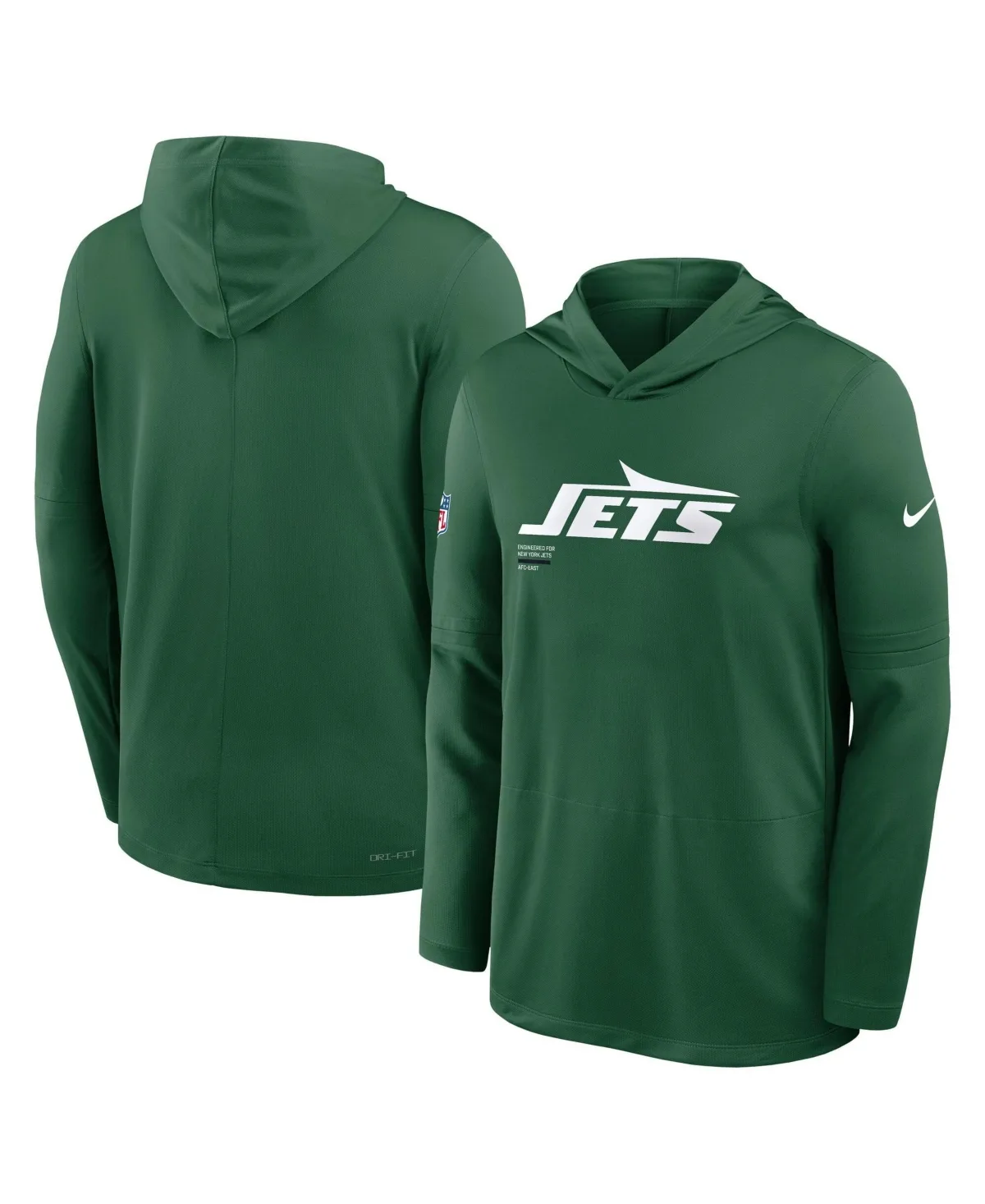 New York Jets Sideline Pure Fury Dri-Fit Long Sleeve Hooded T-Shirt by Nike