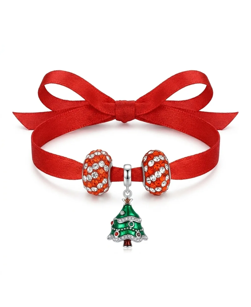 Cubic Zirconia and Red Crystal Christmas Tree Hidden Santa Dangle Charm, 3-Piece Set by Bling Jewelry