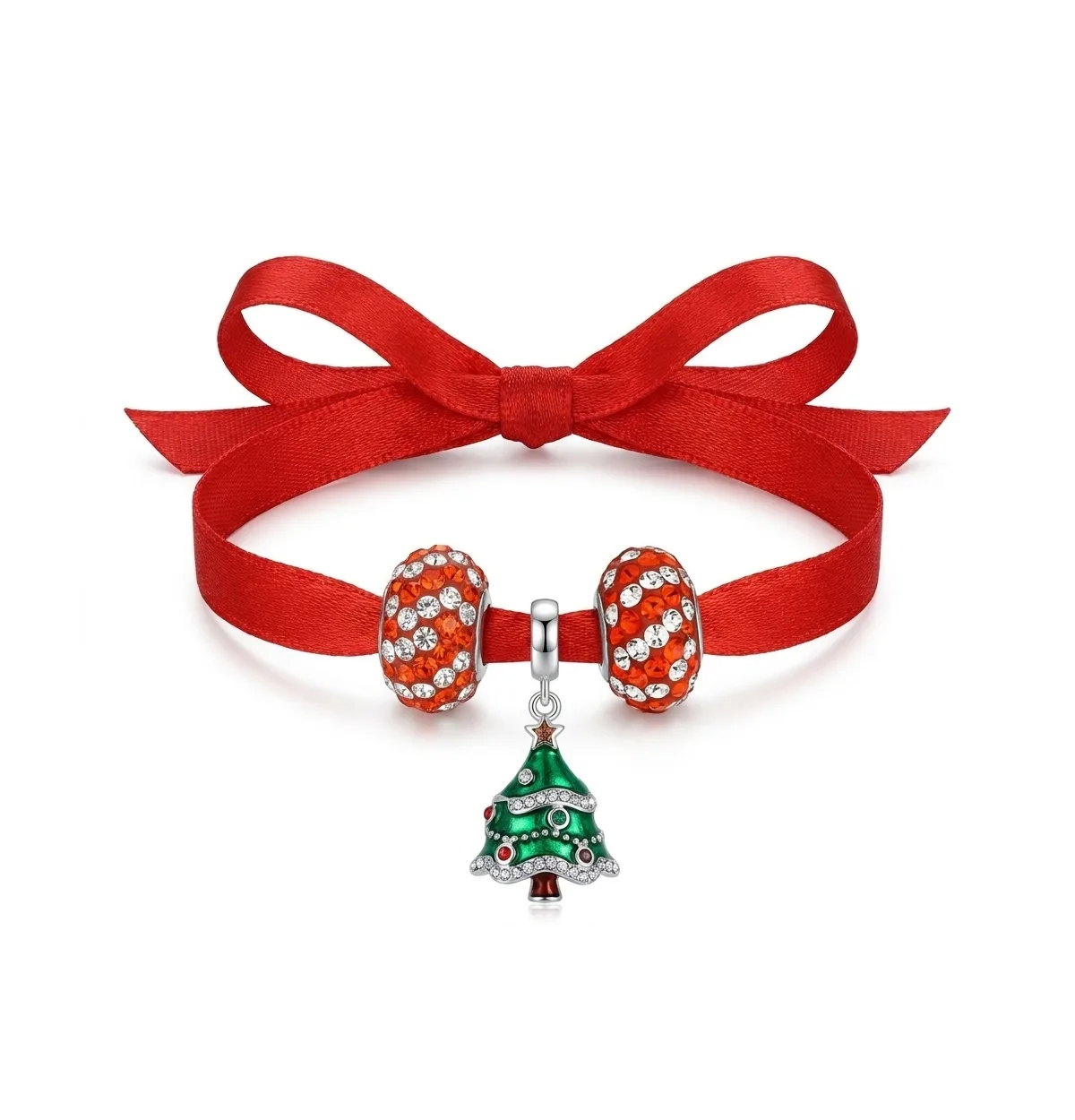 Cubic Zirconia and Red Crystal Christmas Tree Hidden Santa Dangle Charm, 3-Piece Set by Bling Jewelry