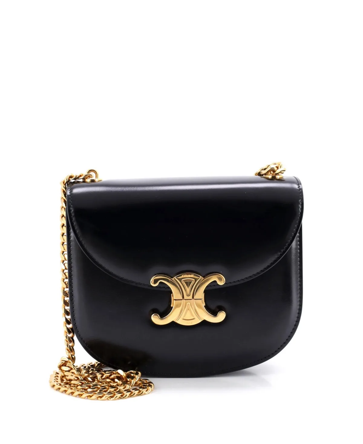 Pre-Owned Celine Triomphe Besace Clea Chain Flap Bag Leather by Celine