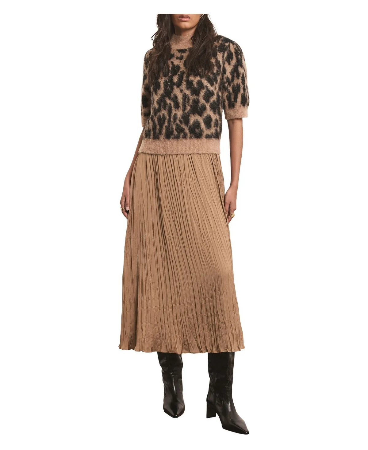 Short Sleeve Fuzzy Texture Layered Midi Dress by Mint Velvet