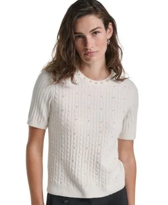 Cable Knit Crewneck Short Sleeve Sweater