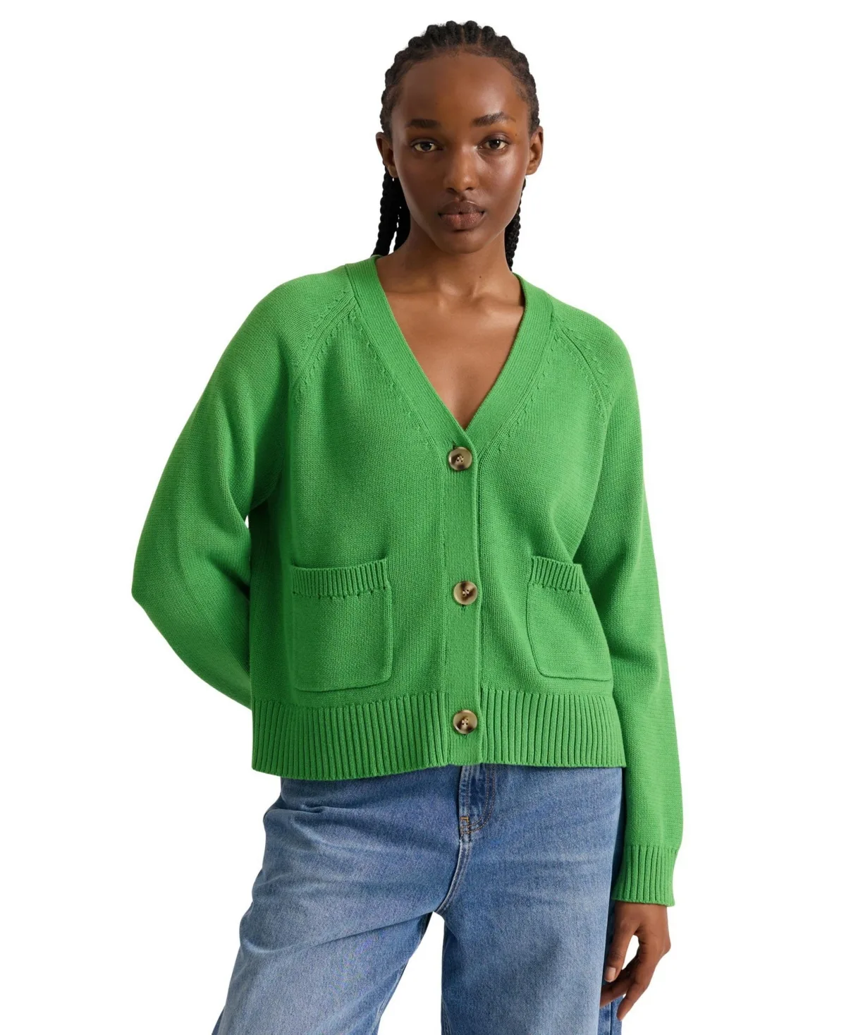 V-Neck Pointelle Relaxed-Fit Cardigan