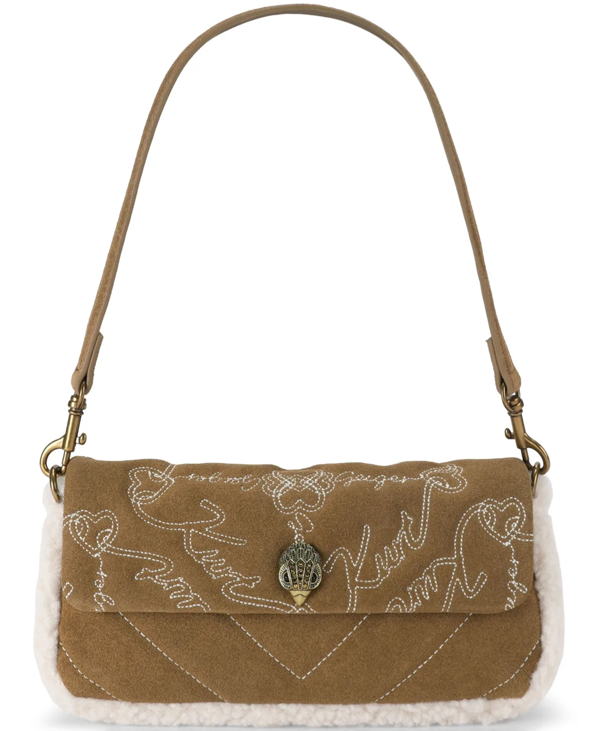 Small Pickle Suede Shearling Trim Shoulder Handbag by Kurt Geiger
