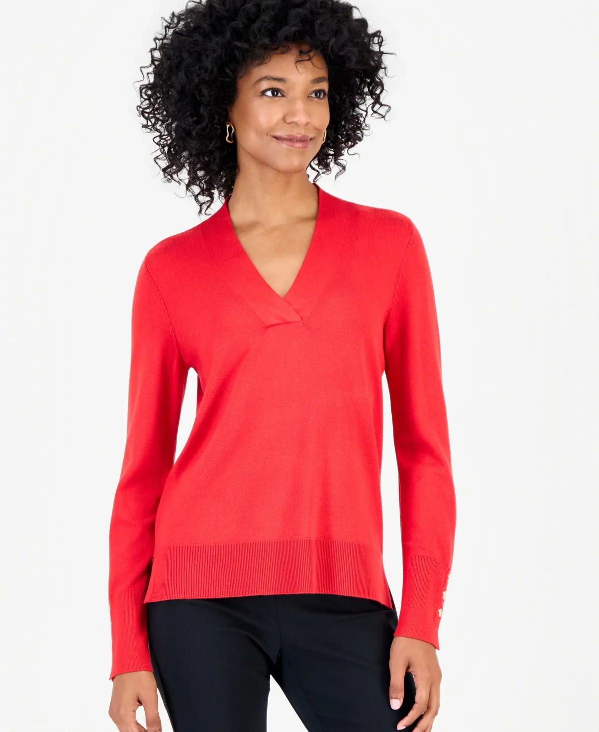 High-Low Hem V-Neck Sweater
