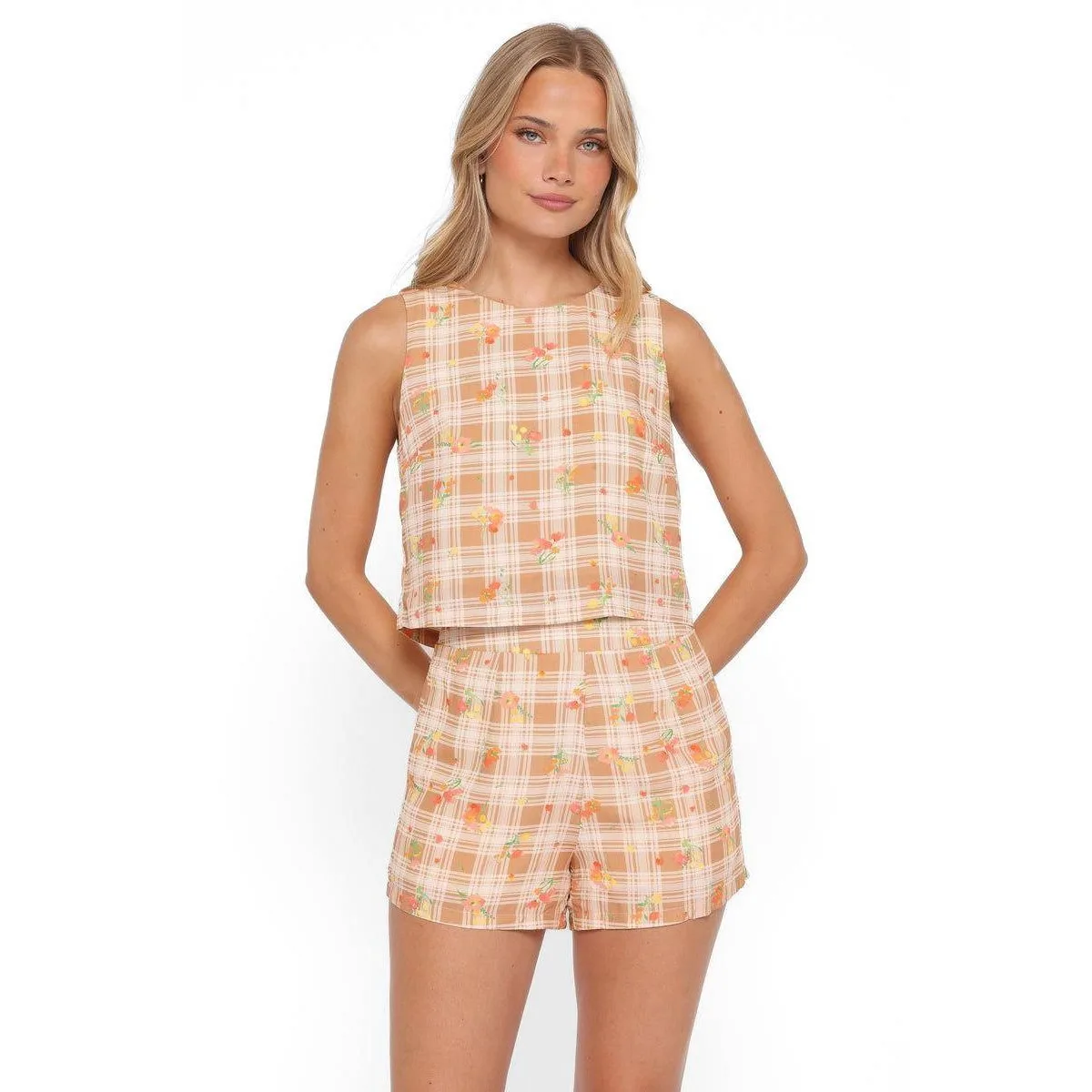 Michelle High-Waist Floral-Print Crew Neck Top and Shorts, 2-Piece Set by Petal and Pup