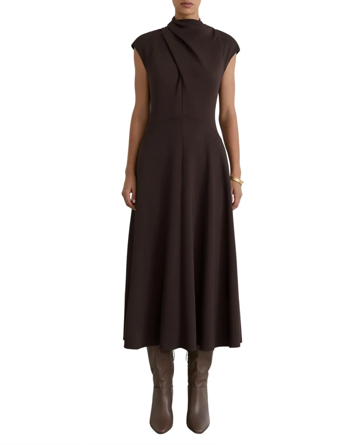 Alma High-Neck Pleat-Detail Midi Dress by Reiss
