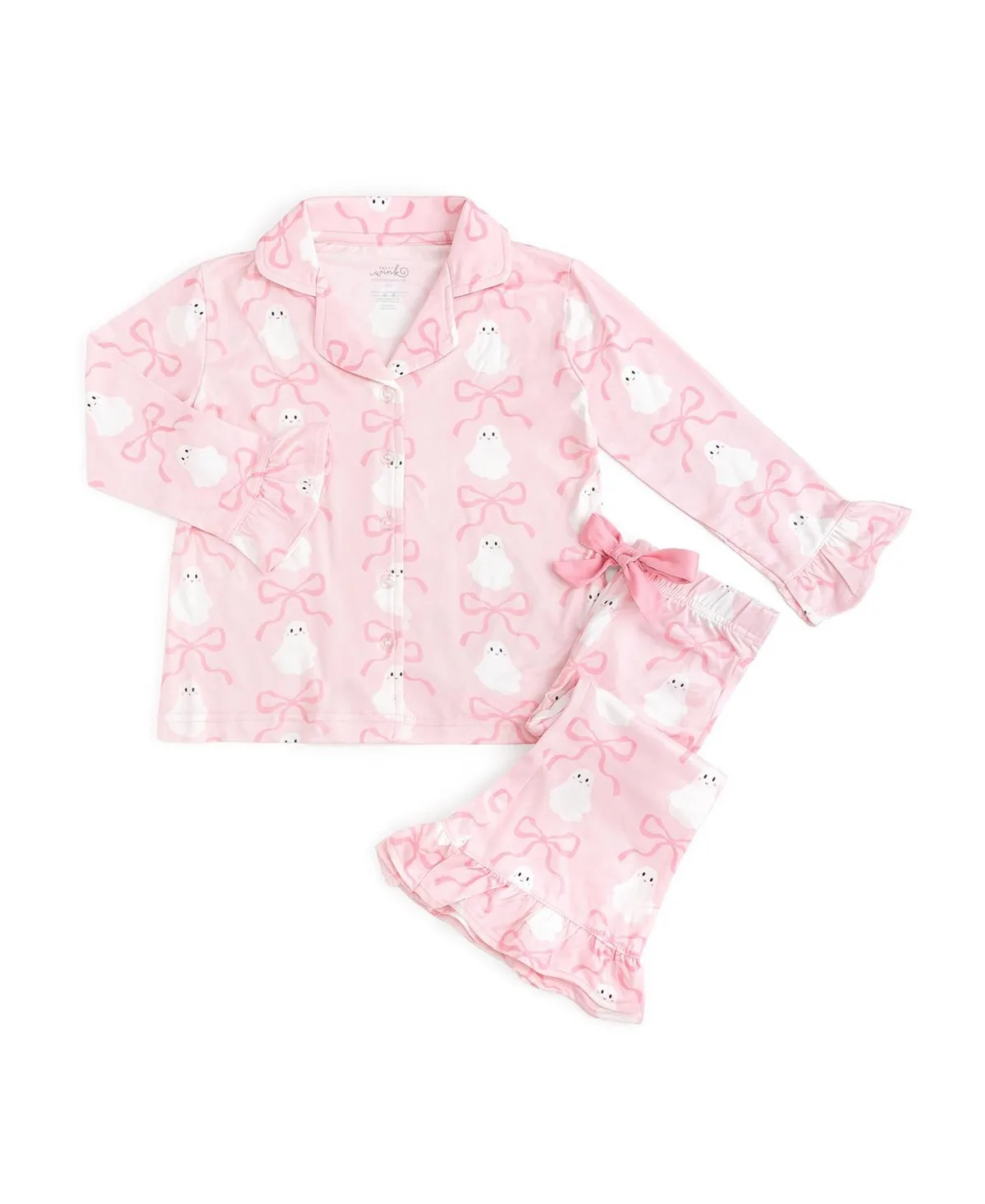 Coquette Ghost Halloween Button-Down Long-Sleeve Top and Pants, 2-Piece Set by Sweet Wink