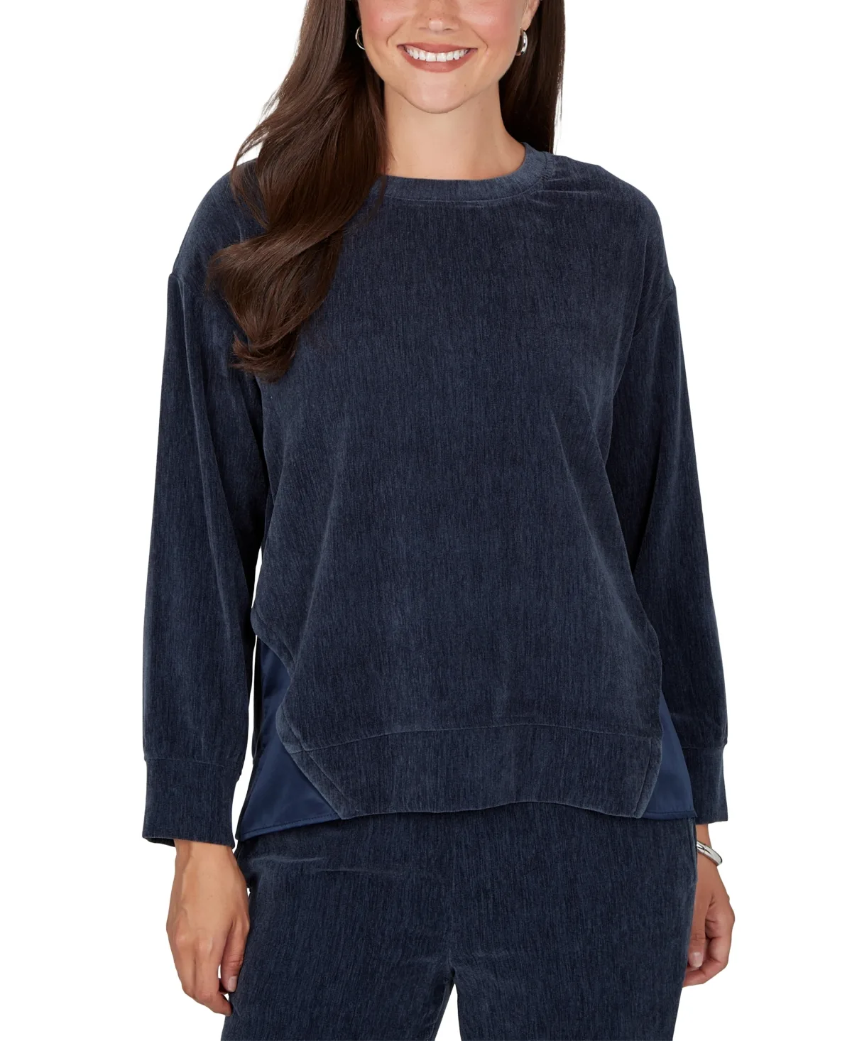 Crewneck Long-Sleeve Side-Slit Corduroy Pullover by Ruby Rd