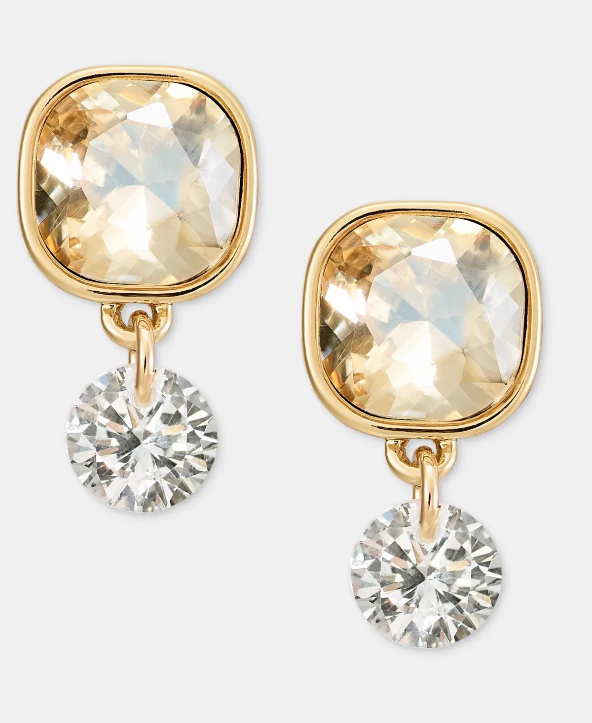 Cubic Zirconia Gold-Tone Drop Stud Earrings