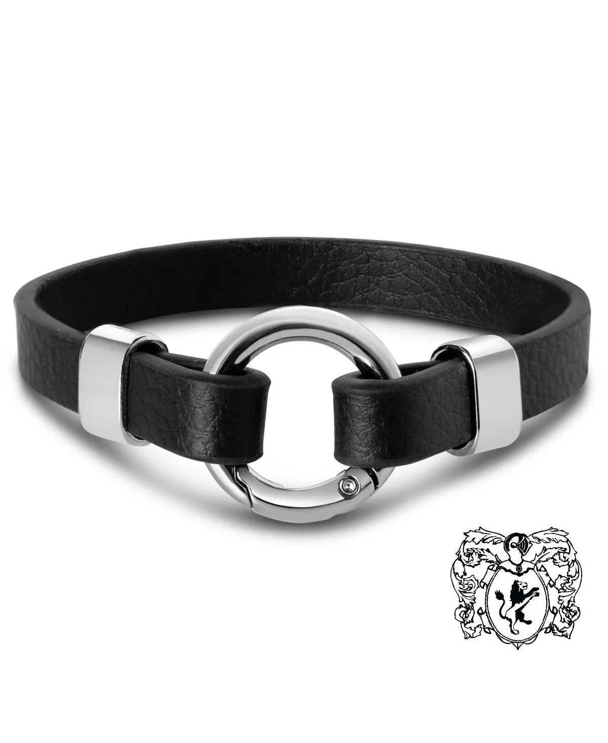 Silver-Tone Stainless Steel Leather Bracelet with Ring Clasp by Bruno Magli