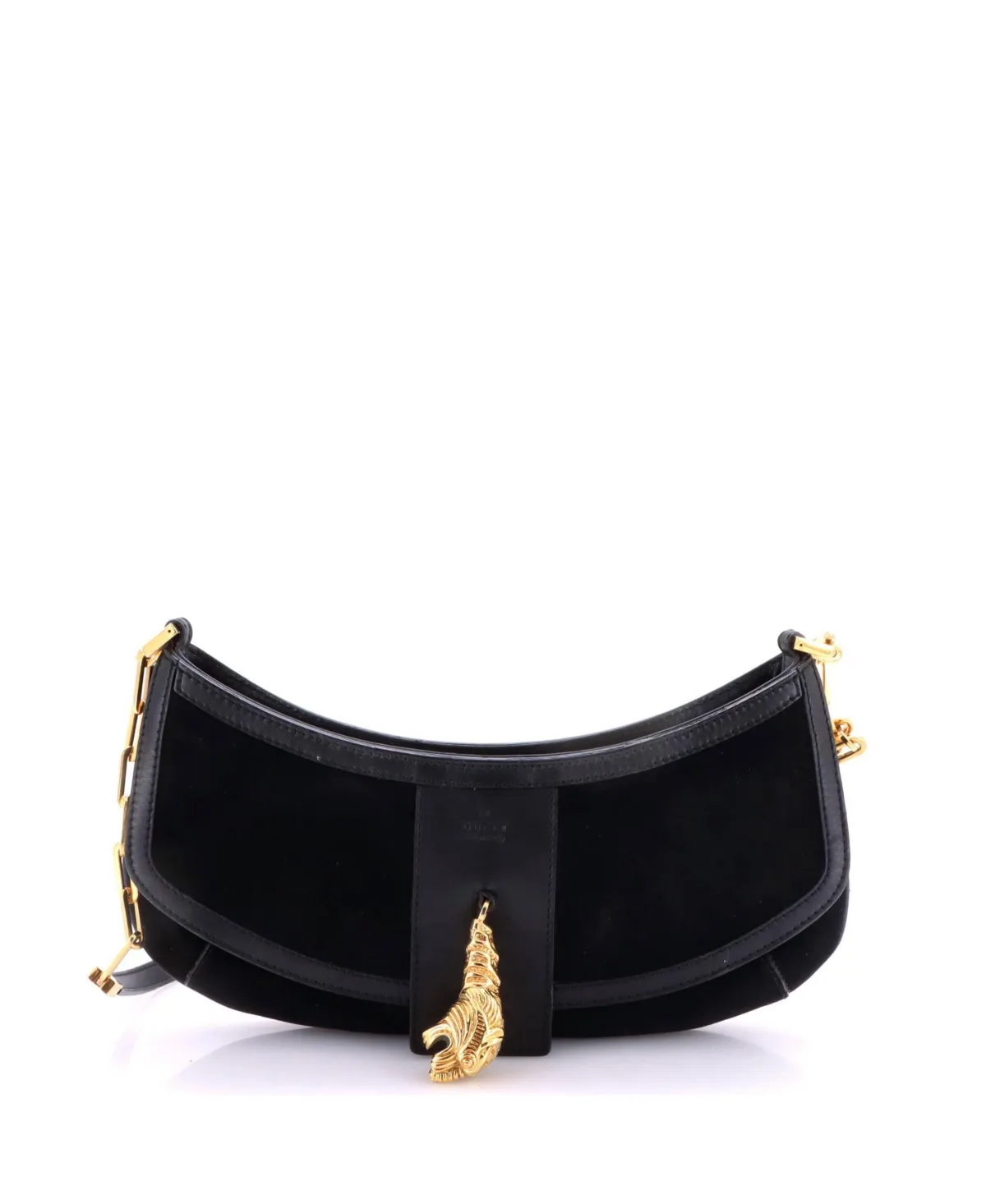 Pre-Owned Small Tiger Head Chain Clutch Suede with Leather by Gucci