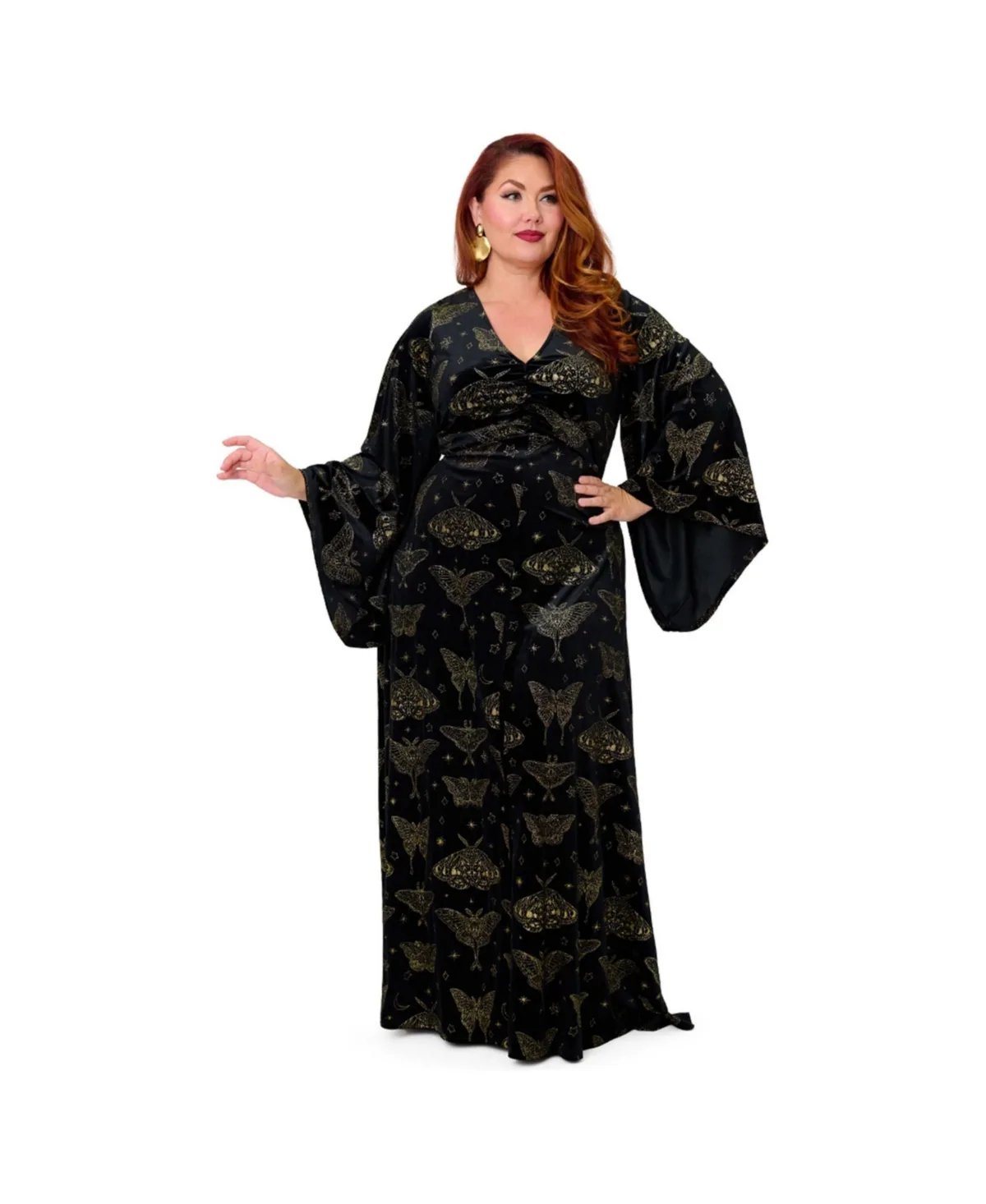 Fringed Long Bell Sleeved Ruched Maxi Dress by Smak Parlour