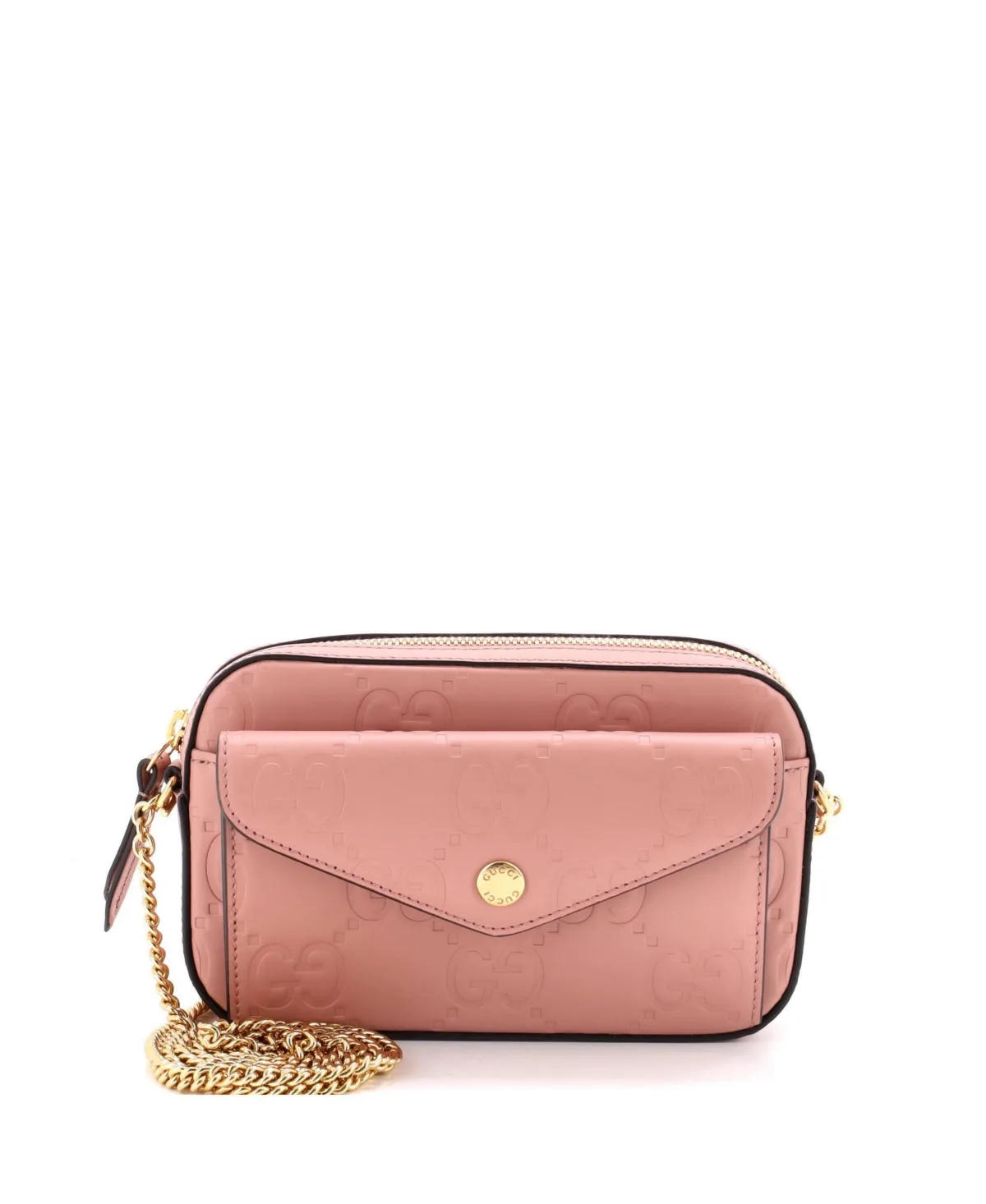 Pre-Owned Super Mini Front Pocket Chain Shoulder Bag Jumbo Gg Embossed Leather by Gucci