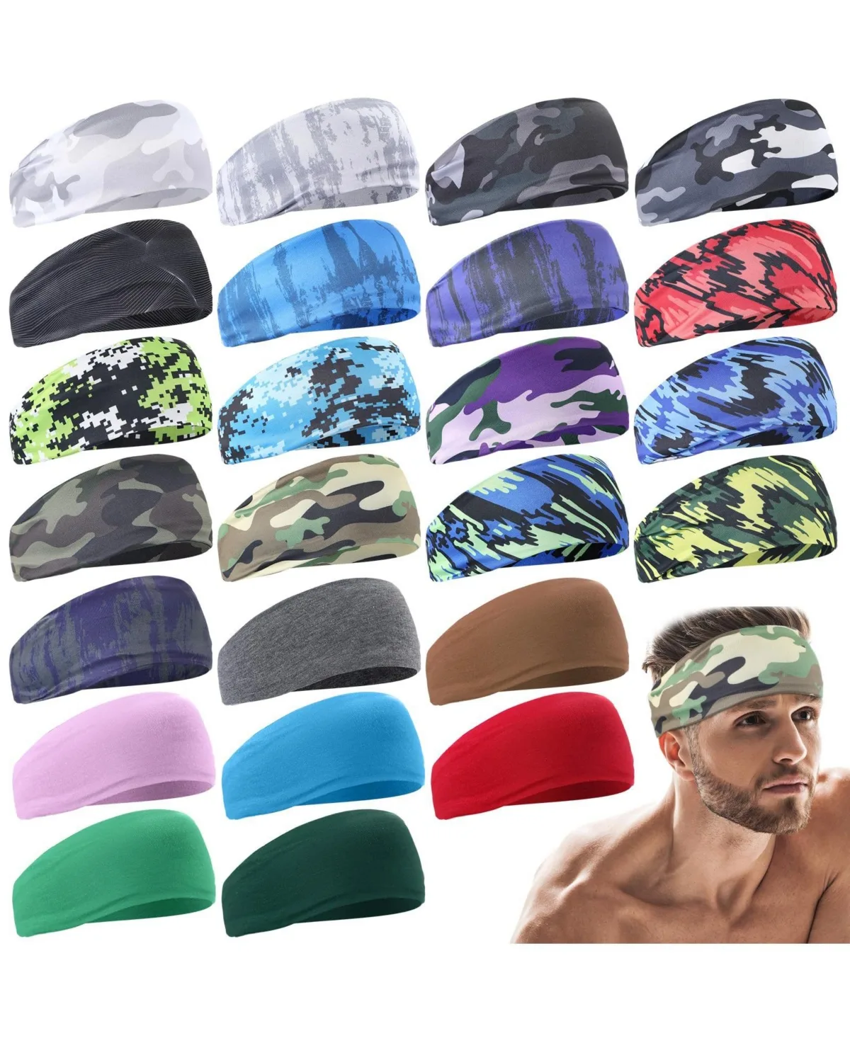 24 Pack Sports Sweat Headbands for Running Fitness Outdoor Activities by Sportneer