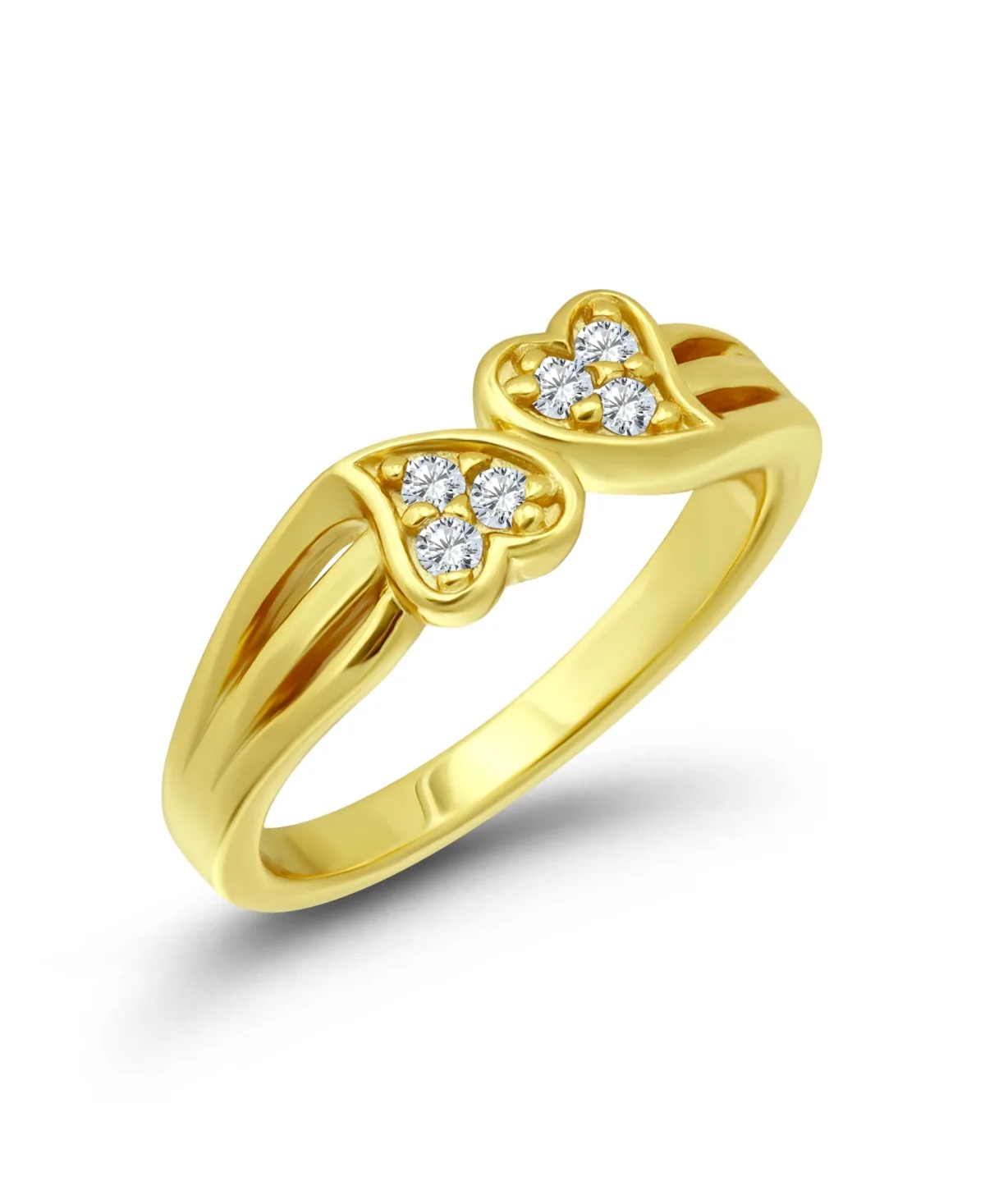 Cubic Zirconia Gold-Tone Double Heart Open Ring