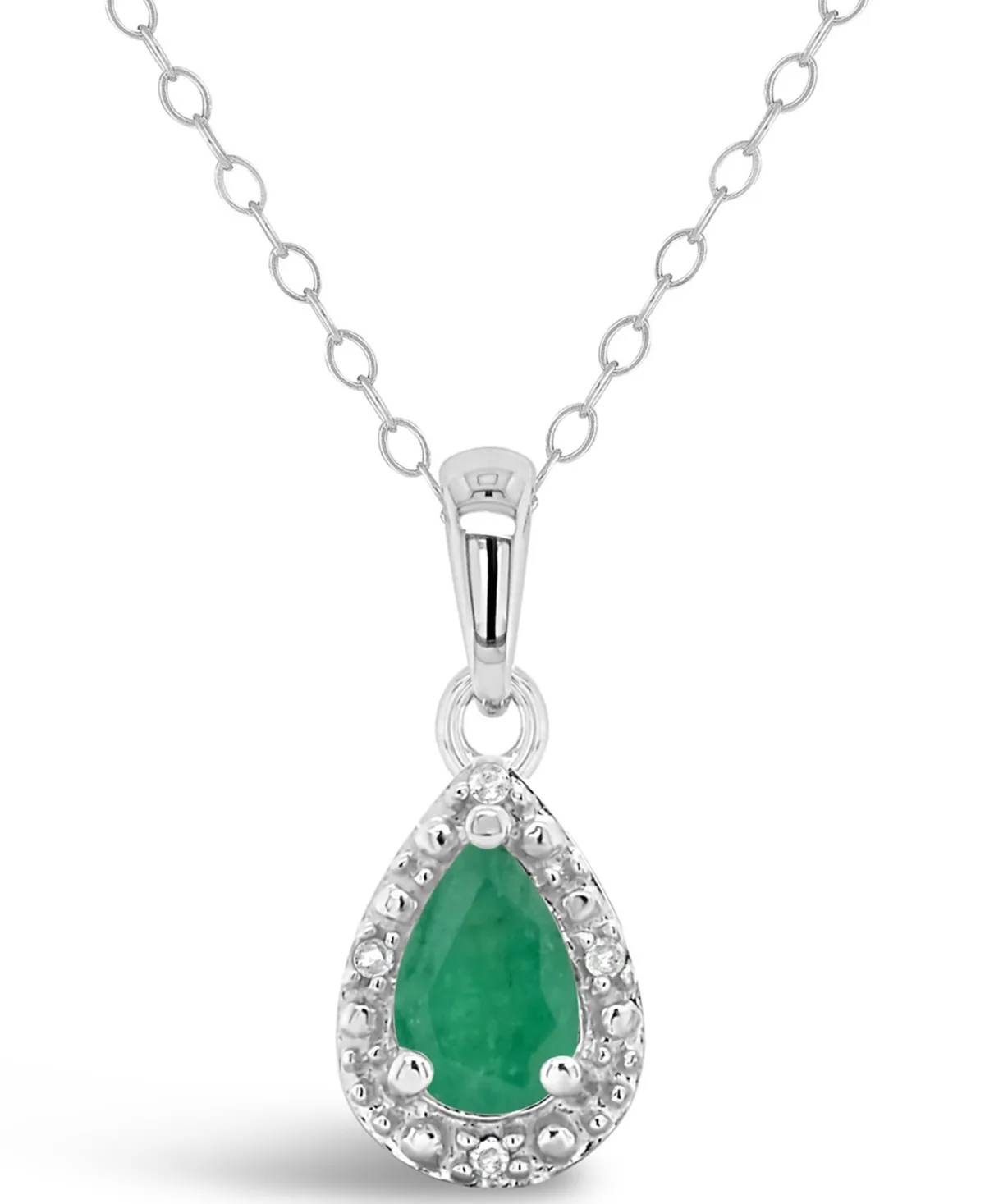 Emerald (3/8 ct. t.w.) and Diamond Accent Pendant Necklace in Sterling Silver by Macy's