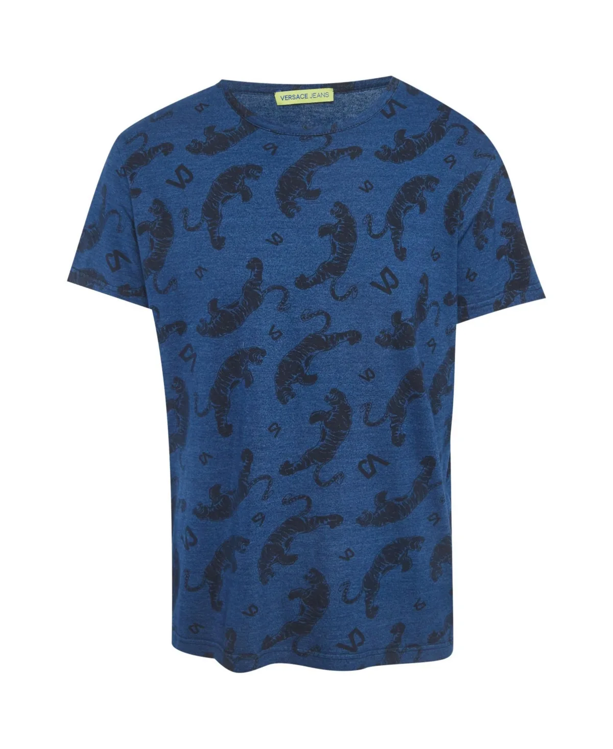Pre-Owned Tiger Print Jersey Crew Neck T-Shirt by Versace