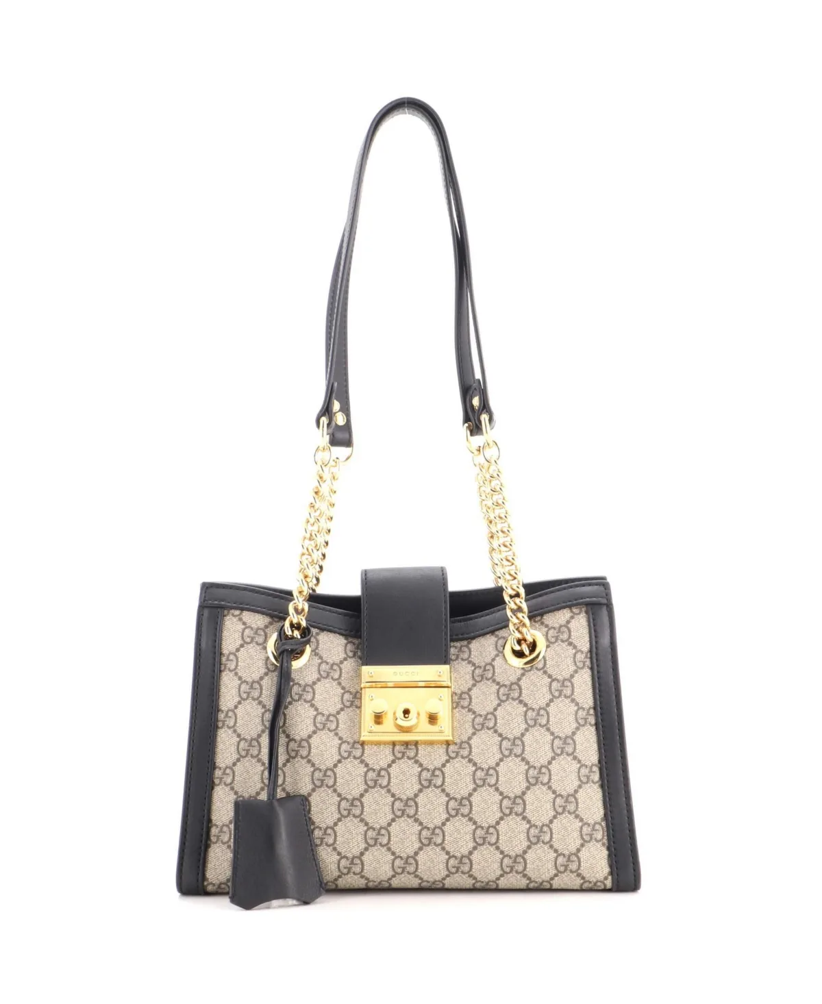 Pre-Owned Gucci Small Padlock Chain Tote Gg Coated Canvas with Leather by Gucci