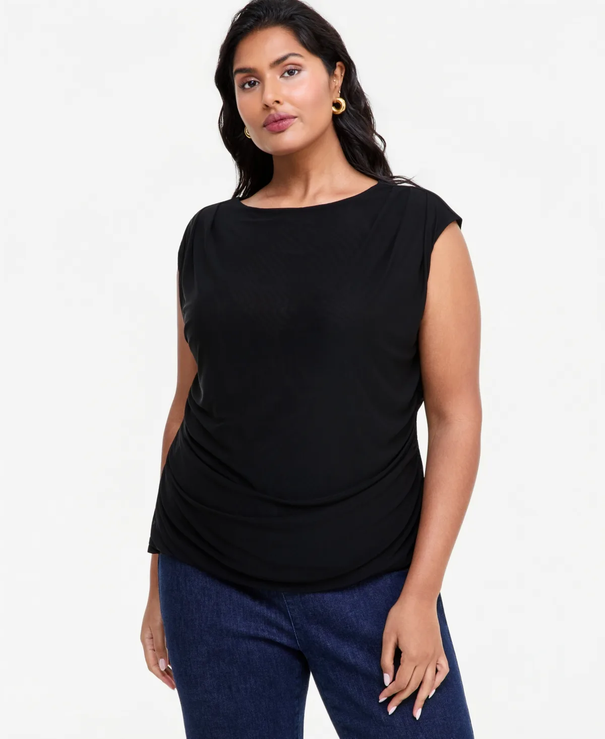 Mesh Boat Neck Ruched Tank by INC International Concepts